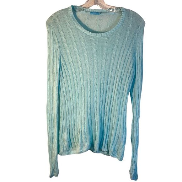 J. McLaughlin ladies sweater mint green blue large cable knit cotton modal - Picture 10 of 10